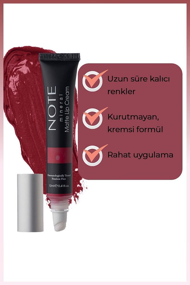 Mineral Matte Lip Cream Yarı Mat Bitişli Likit Ruj 05 Plum Wine - Kırmızı - 3