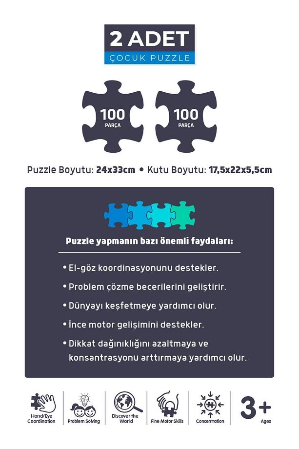2'li Çocuk Puzzle - 100 Parça Puzzle - Unıcorn Ve Gezegenler - 4