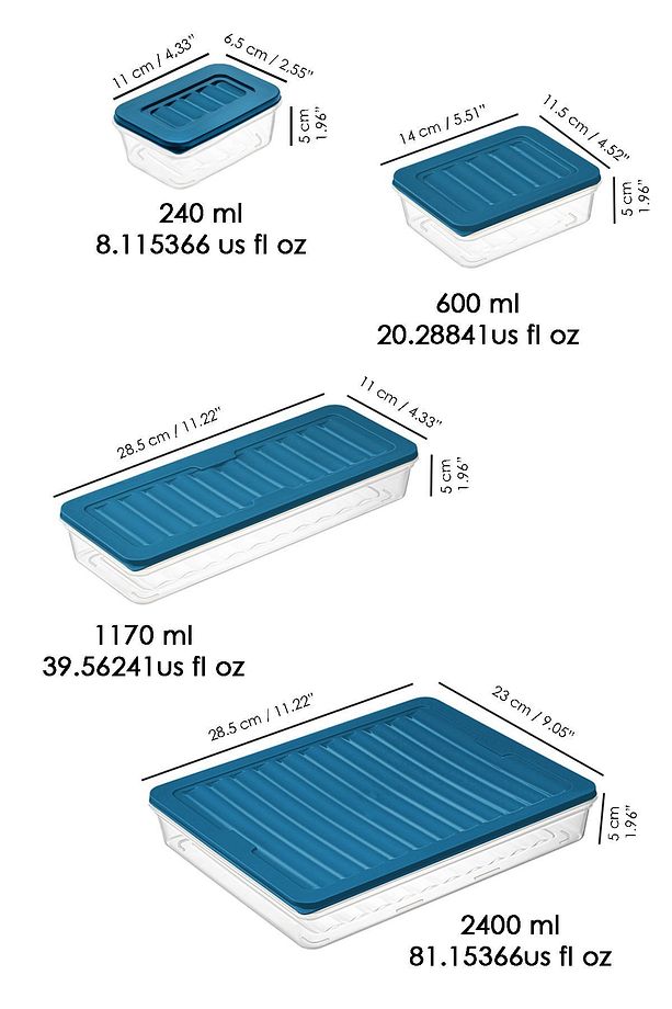 32 Parça Mikrodalga Uyumlu Organizer Saklama Kabı - 2x2400ml 6x1170ml 12x600ml 12x240ml Mavi - 6
