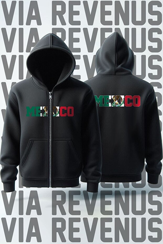 Mexico Front and Back Printed Unisex Zippered Hooded Sweatshirt Cardigan