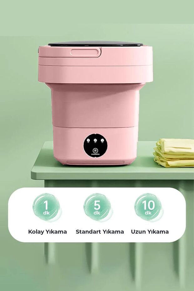 Katlanır Mini Çamaşır Makinesi Pembe 6 Litre - 2