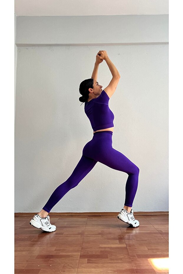 Kısa Kol Spor Seamless Tayt Takımı - 9