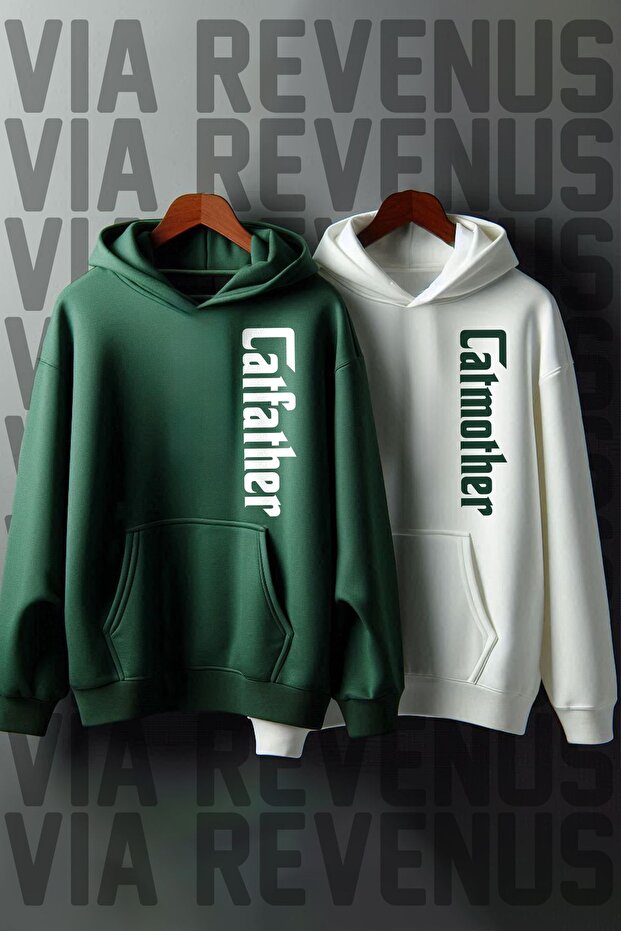 Catfather Catmother Printed Oversize Couple Sweatshirt