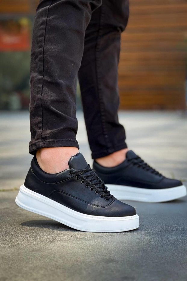 WUPPERTAL Lace-Up High-Sole Casual Sports Men's School Shoes BLACK/WHITE - KBC