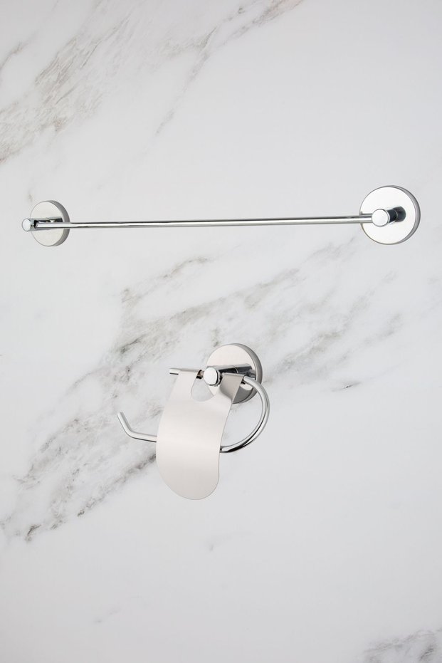 Chrome Long Towel Holder Narrow Covered Toilet Napkin Holder Set of 2 Bathroom Accessories