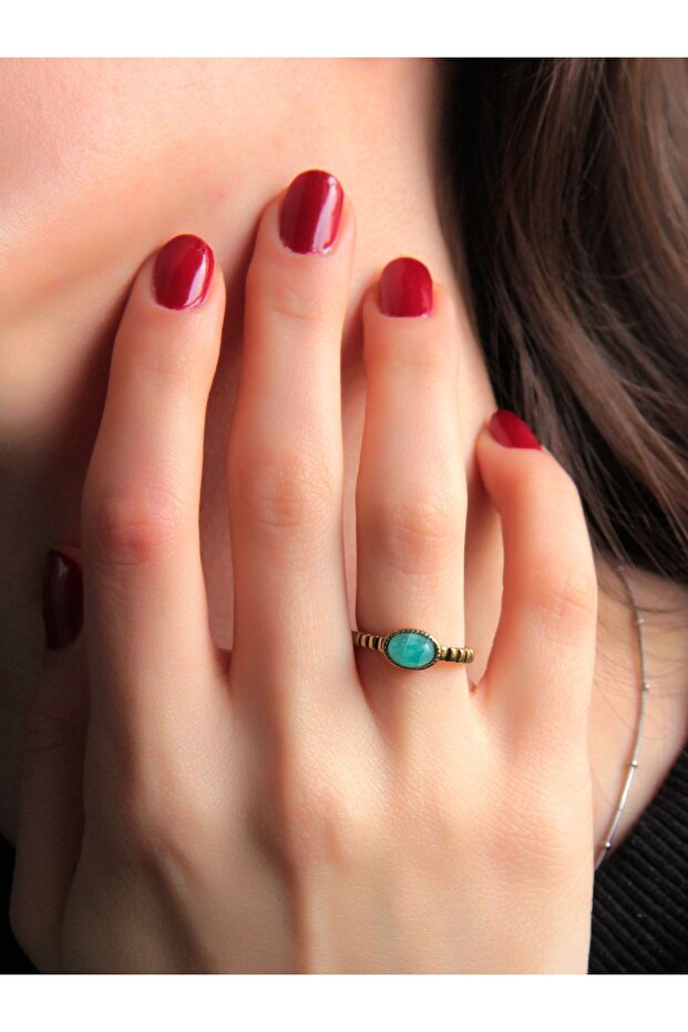 Natural Stone Amazonite Natural Jewelled Antique Adjustable Women's Ring
