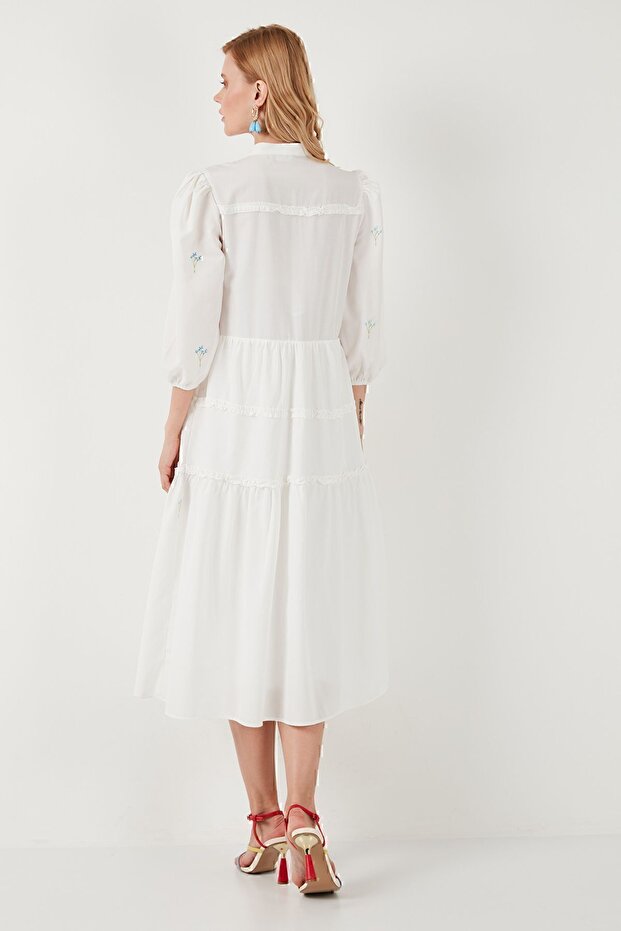 Regular Fit Truvakar Kollu Midi Dokuma Elbise  ELBİSE 611EL0882 - 7