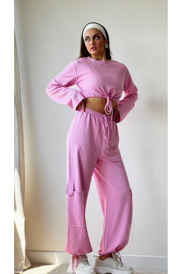 Pembe Crop Eşofman Takımı - 2