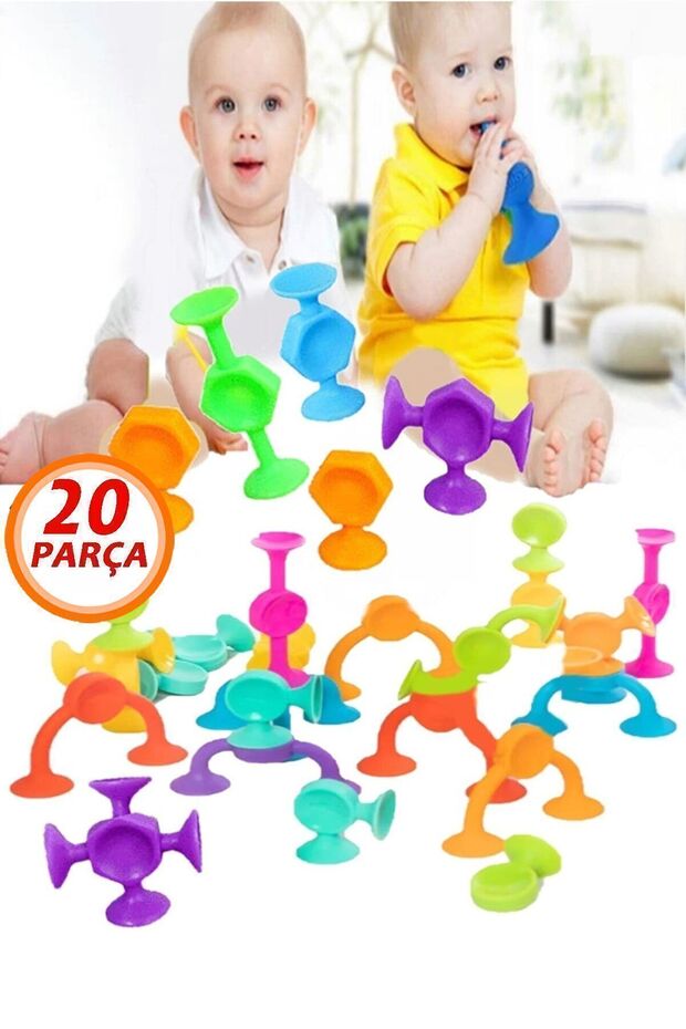 20 Parça Vantuzlu Vakum Molekül Yapı Silikon Taşları Popit Eğitici Oyuncak Squigz Puzzle Yapboz - 2