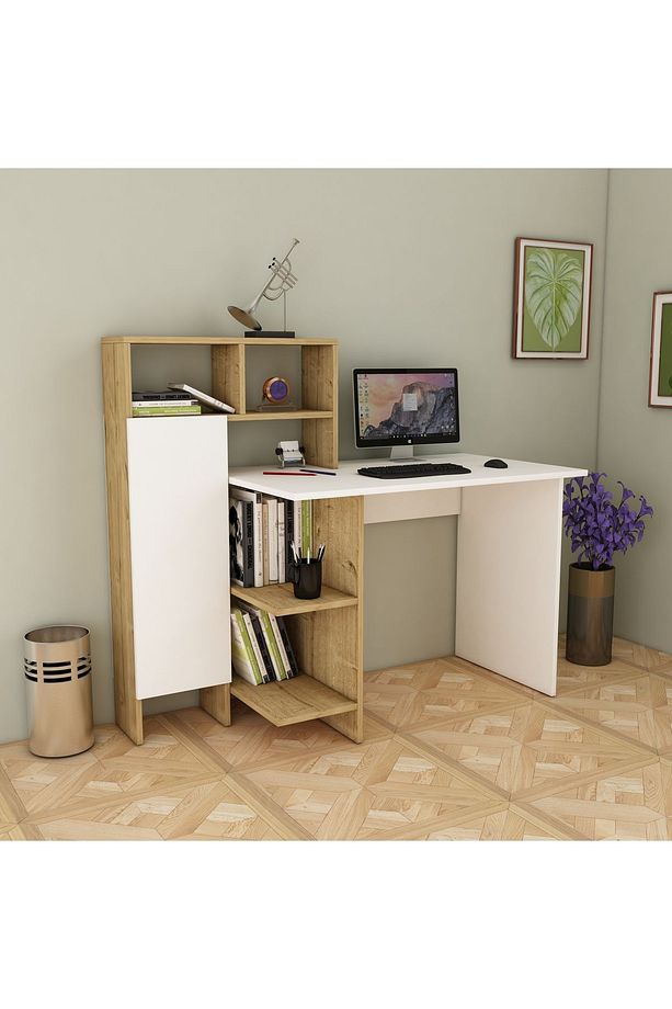 Buğra Dolaplı Çalışma Masası – Beyaz & Safirmeşe, Bilgisayar Masası - 3