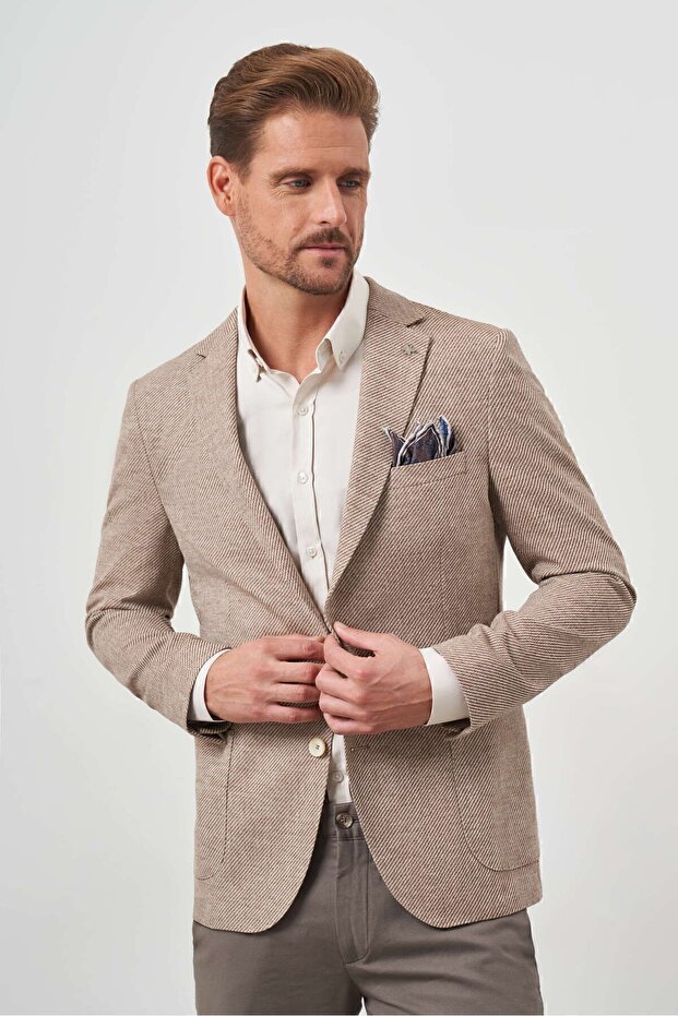 Men's BROWN Woven Slim Fit Bag Pocket Mono Collar Sports Jacket
