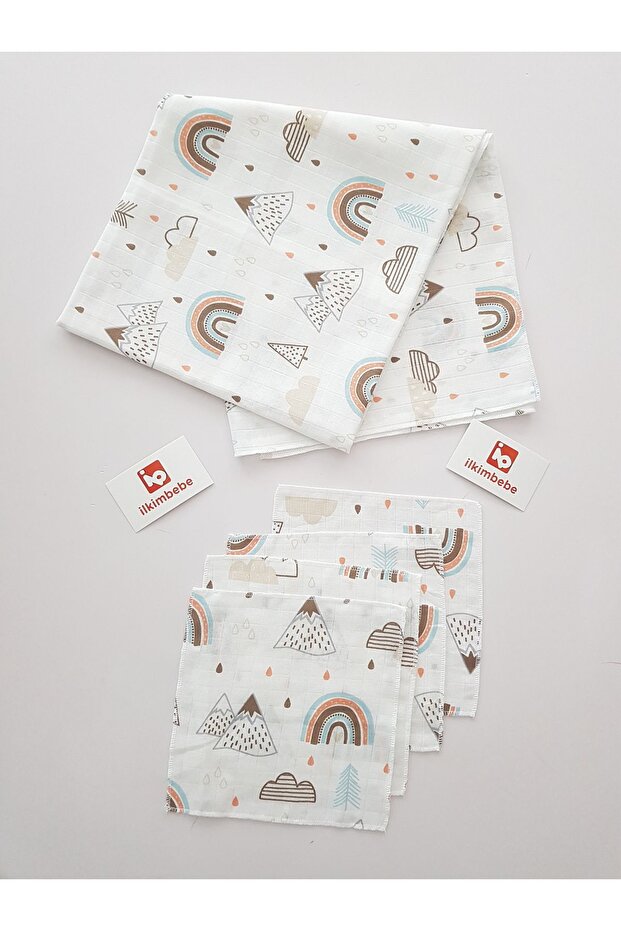 طقم بطانية موسلين غائم بنمط قوس قزح - 1