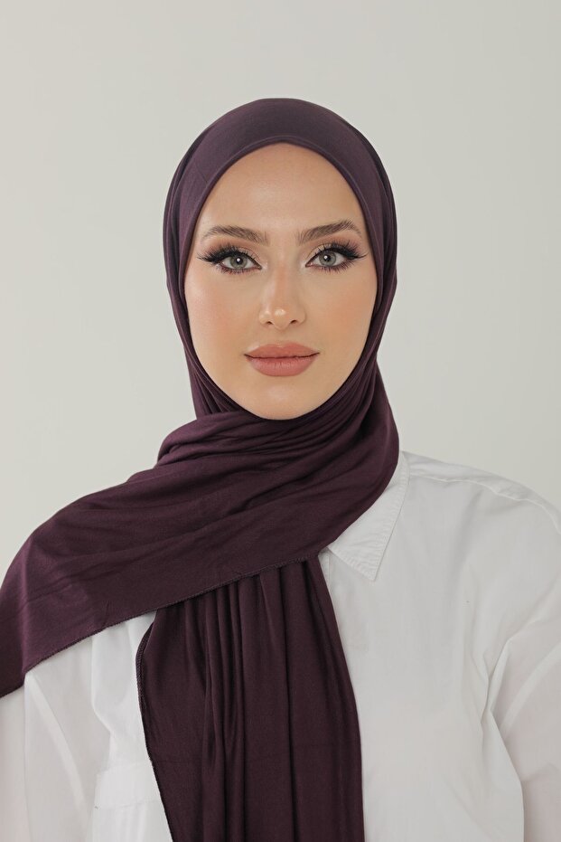 Eggplant Purple Luxury Combed Cotton Shawl - Women's Hijab Jersey Hijab Lycra Shawl
