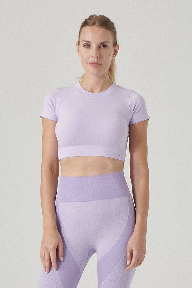 Captiva Yumuşak Dokulu & Esnek Crop Top Mor - 1