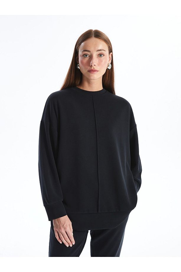 Aversa - Modal  Kumaş Oversize Uzun Kollu Sweatshirt - Antrasit - 2