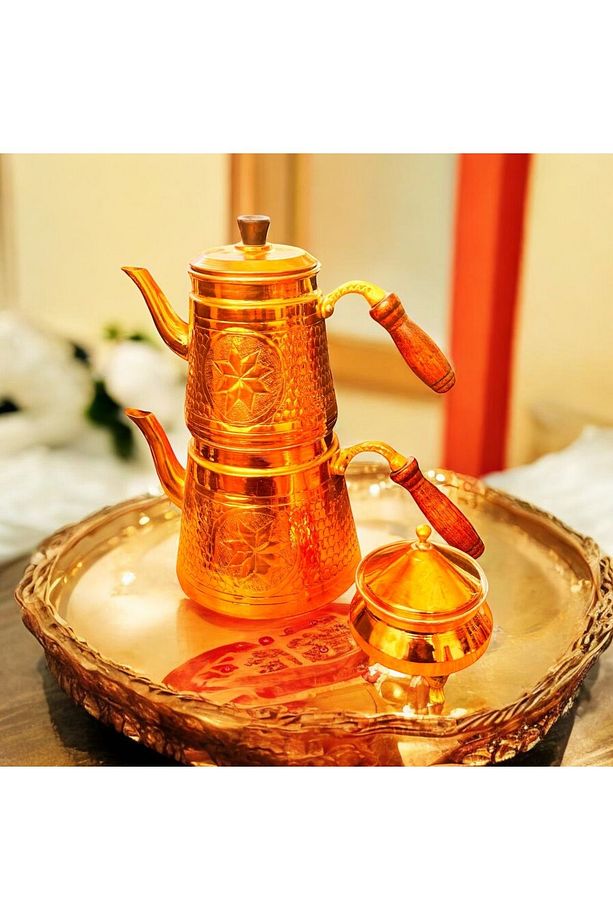 Bakır Çaydanlık El Yapımı Dövme Bakır Aile Boy Büyük Çaydanlık - 3