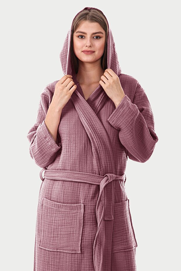 Unisex Hooded 4 Layer 100% Organic Cotton Premium Multi Muslin Ultra Soft Bathrobe