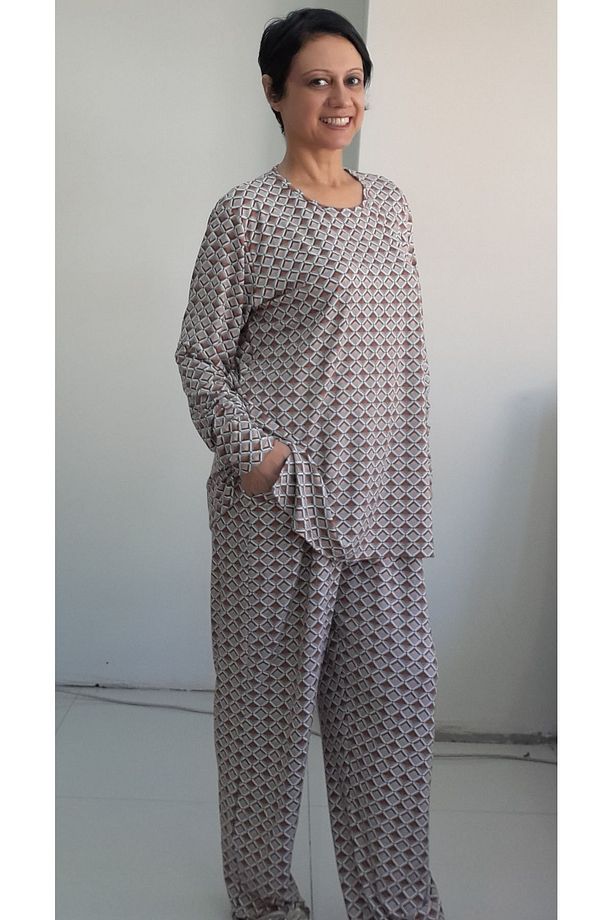 Vizon kahve desenli penye viskon alt üst pijama takımı - 6