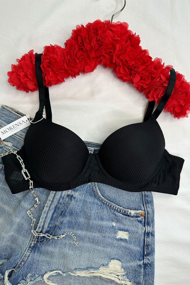 Basic Patterned Underwire Supported Bra Black - 2