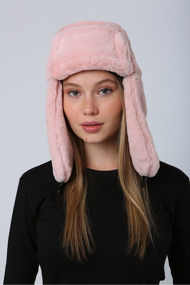 Pembe Peluş Kulaklık Bere - Yumuşak Tüylü Doku Ile Soğuk Hava Için Rahat Şapka Bere1127 - 8