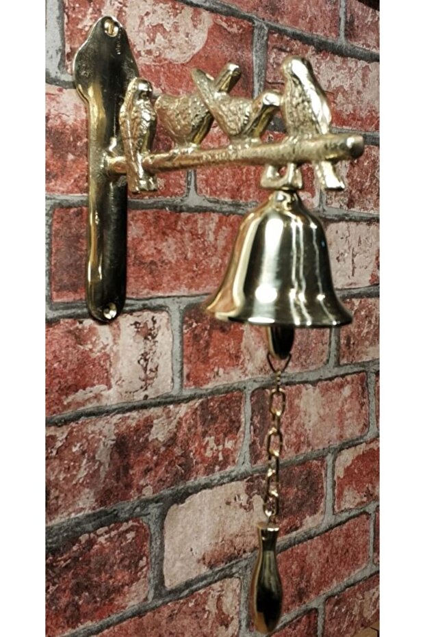 Handmade Brass Door Bell with Bird, 4 Bells with Bird, Yellow