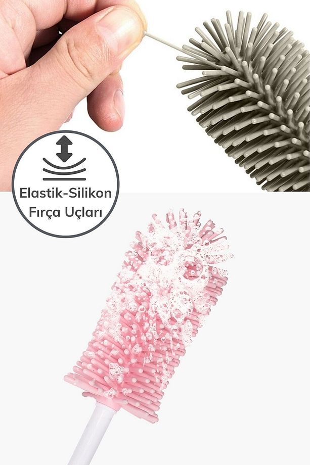 Silikon Uçlu Ekstra Yumuşak Kıllı Sağlam Kavanoz Bardak Şişe Ve Biberon Temizleme Fırçası - 9
