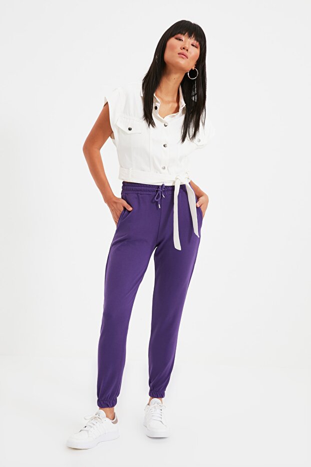 Lila Basic Jogger Strick Dünne Jogginghose TWOAW21EA0194 - 1