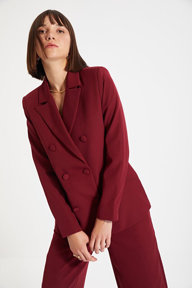 Bordo Regular Astarlı Dokuma Blazer Ceket TWOSS21CE0137 - 2