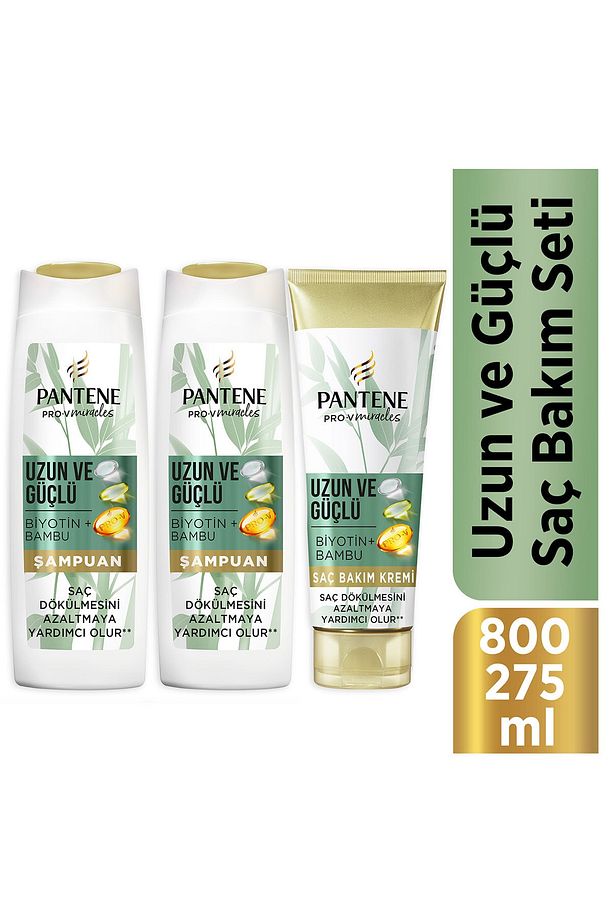 Uzun ve Güçlü Bambu ve Biotinli Saç Bakım Seti (Şampuan 2 x 400 ml + Saç Kremi 275 ml ) - 1
