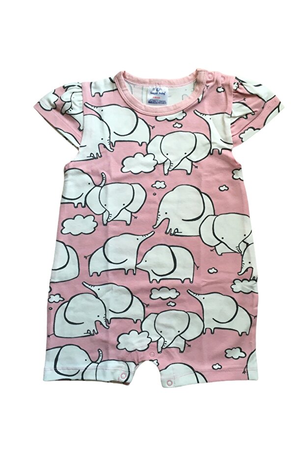 Baby Girl Pink Elephant Patterned Short Sleeve Barbatuse