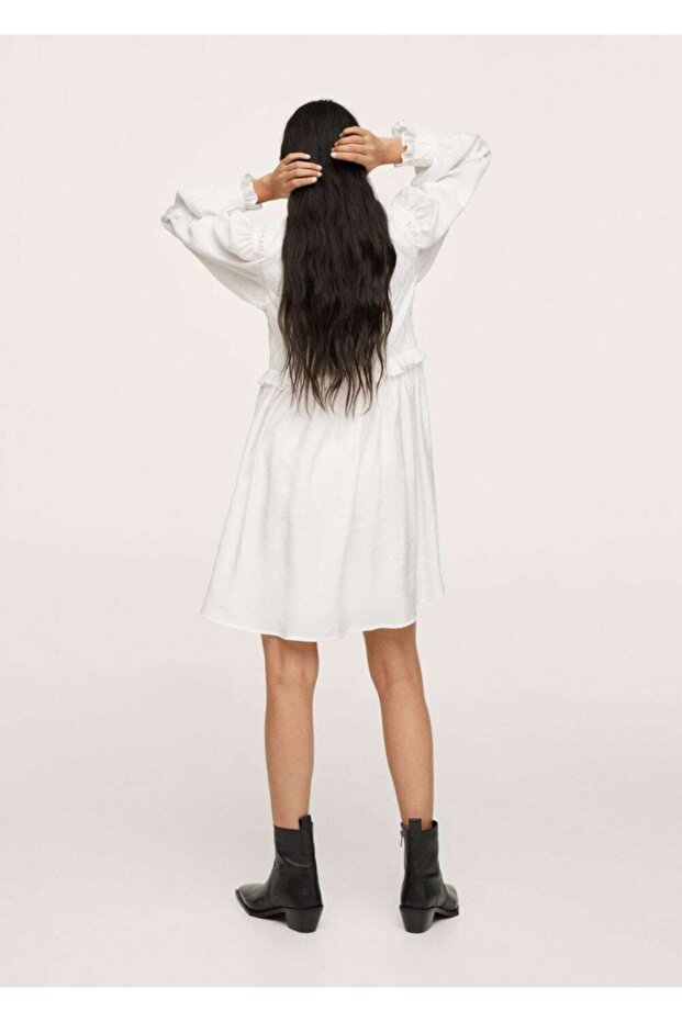 Kadın Ekrü Dokuma Modal Elbise - 4