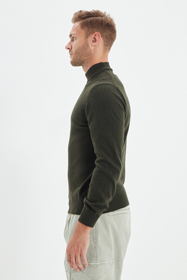 Haki Slim Fit Yünlü Yarım Balıkçı Yaka Basic Triko Kazak TMNAW21KZ1595 - 5