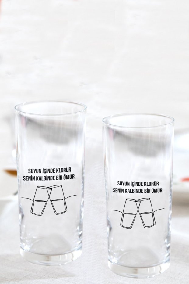 Set of Two Raki-lemonade Glass Set with "Chloride in Water, A Life in Your Heart" Written