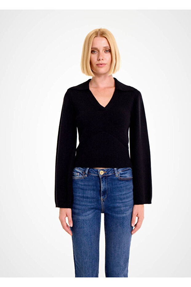 Kaşmir Karışımlı Siyah Triko - 1