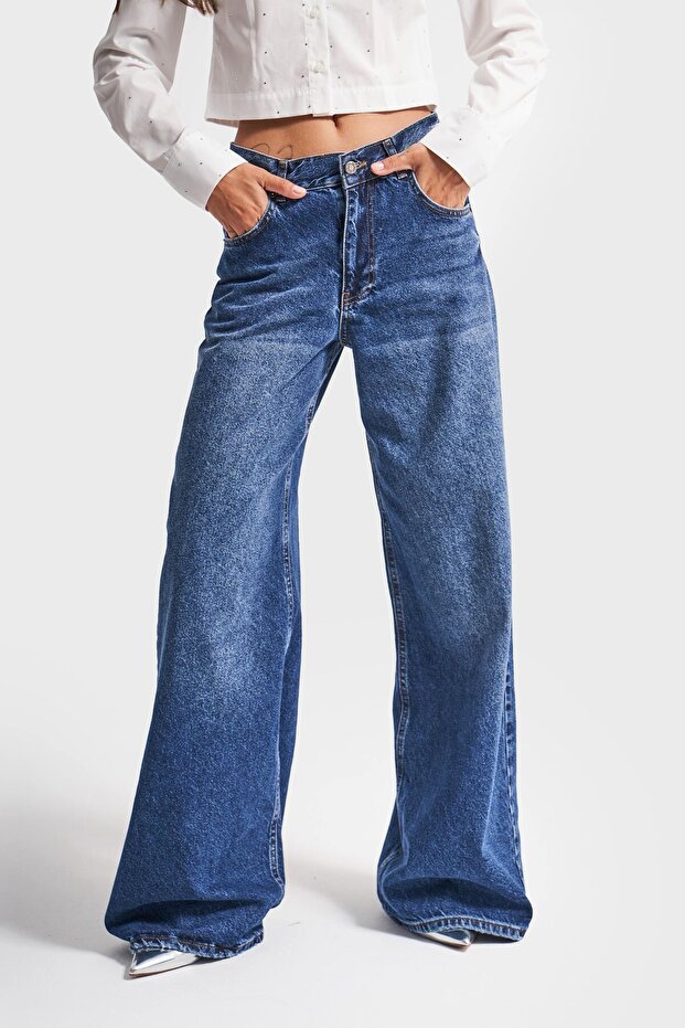 Women's Dark Blue Color Hera 17w45 Palazzo Fit Loose Cut Denim Jeans