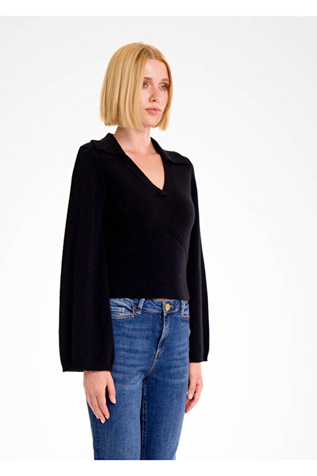 Kaşmir Karışımlı Siyah Triko - 4