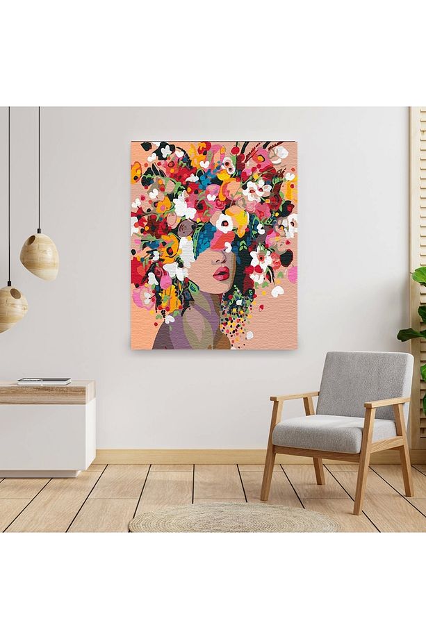 Sayılarla Boyama Seti 40 x 50 cm Tuval Şasesine Gerili Kadındaki Çiçekler - 5