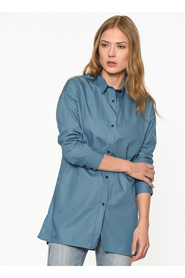 Alba Women's 100% Cotton Striped Tunic Turquoise Striped