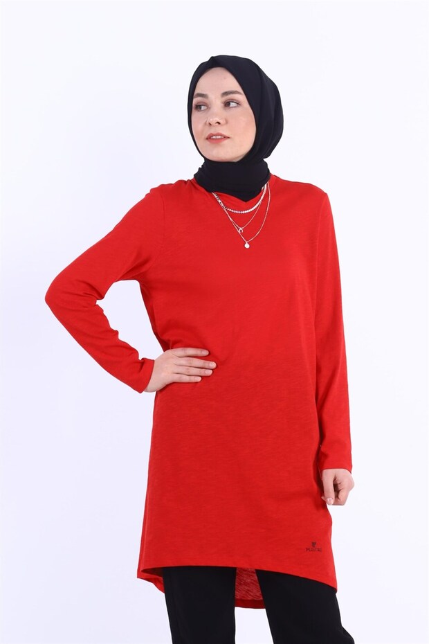 1875_plistre Baskılı Basic Tesettür Tunik - 1