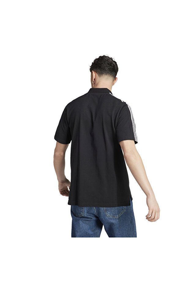 Erkek Essentials Piqué Embroidered Small Logo 3-Stripes Polo Tişört Siyah Tişört IC9310 - 4