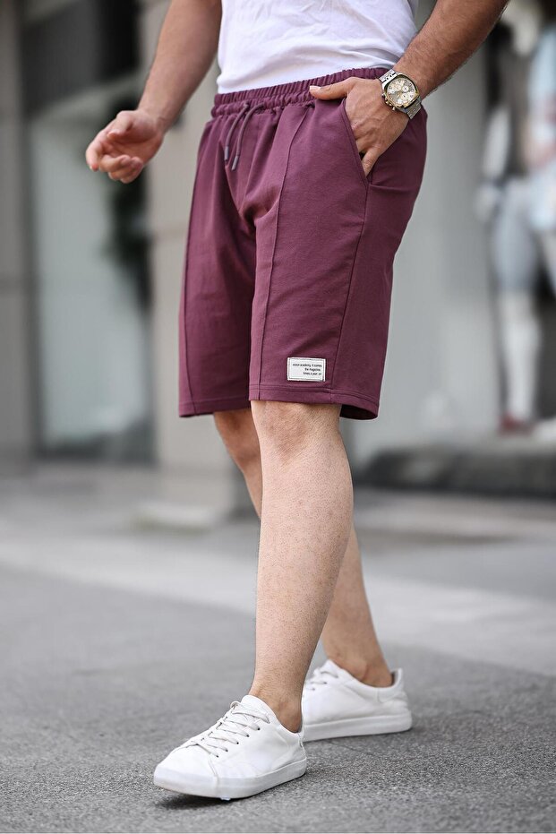 Ön Orta Dikişli Erkek Şort-Mürdüm - 1