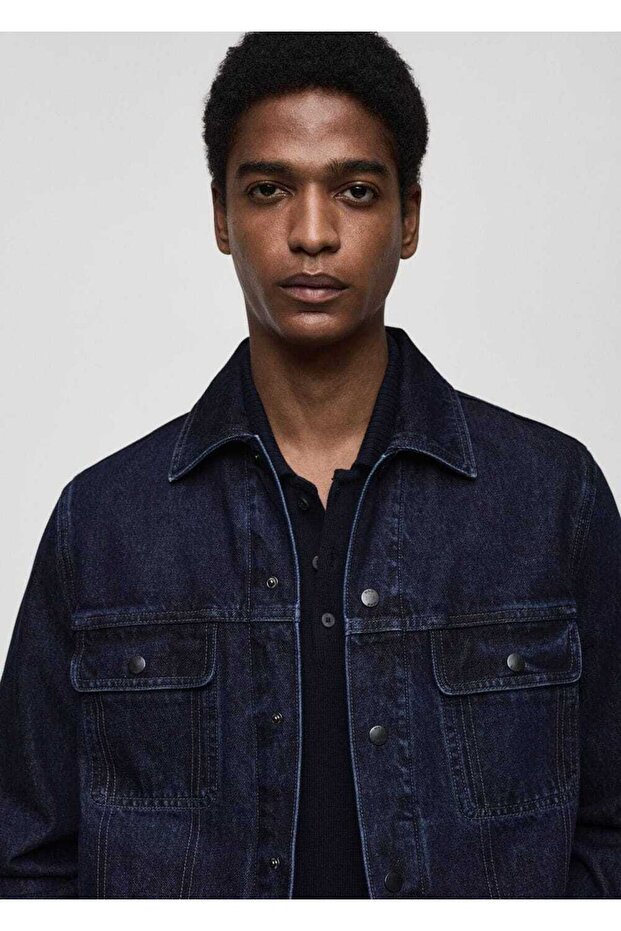 Kürk yakalı denim mont - 5