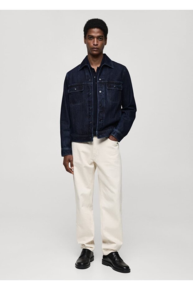 Kürk yakalı denim mont - 2