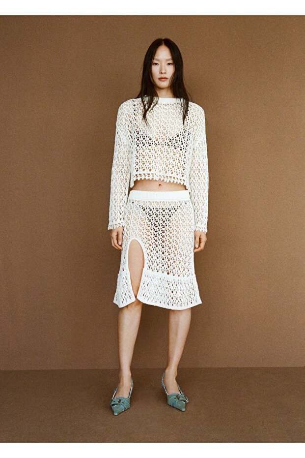 Yırtmaçlı kroşe etek - 6