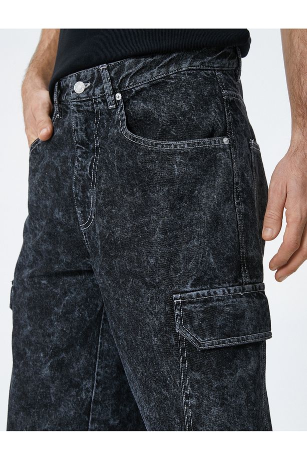 Oversize Kot Şort Düğmeli Kargo Cep Detaylı Yıkamalı - 5