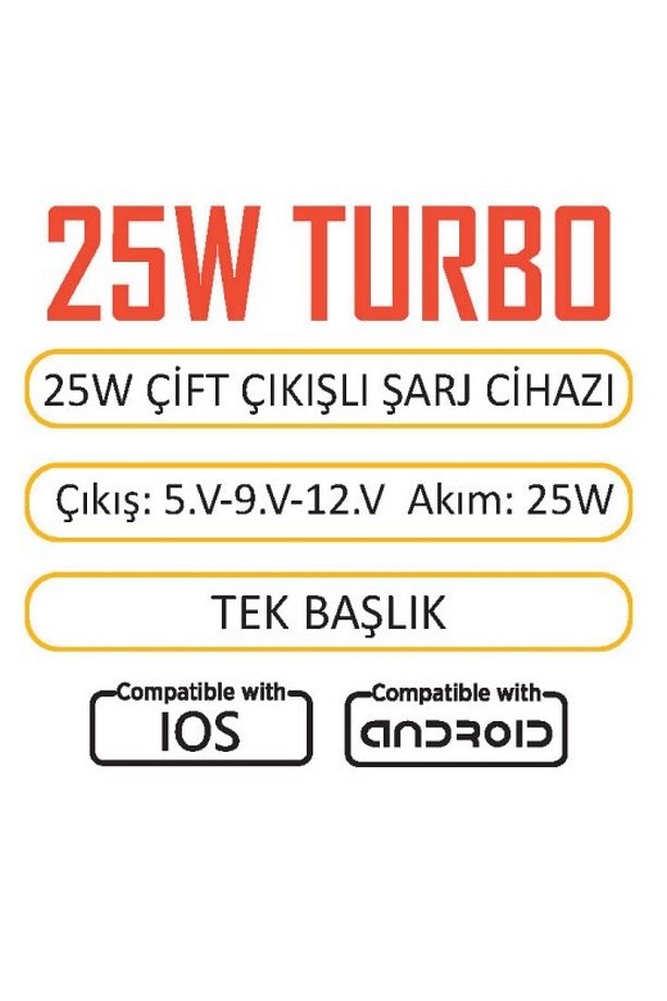 Techson T15-UC25 25W PD USB Ultra Turbo Fast Hızlı Qualcomm Quick Charge 3.0 Şarj Başlık Kafa - 2