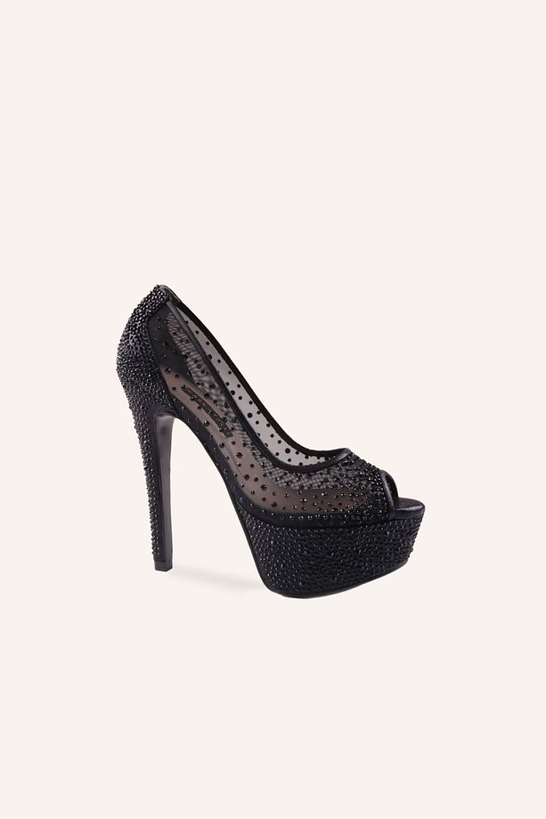 Siyah Cinderella Yüksek Platform Topuklu Ayakkabı - 2