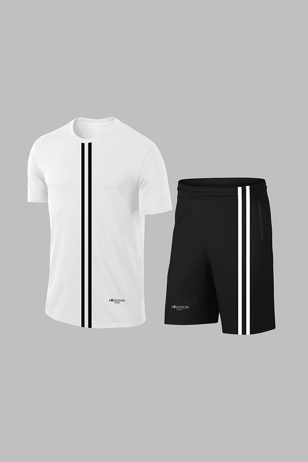 Over Size Erkek Beyaz Dri-Fit Kumaş Baskısız  Yaka Kısa Kol Tişört Şort Alt Üst Takımı  (4XL-10XL) - 1