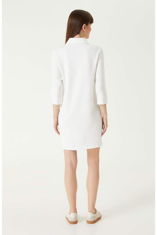 Kırık Beyaz Mini Örme Elbise - 6