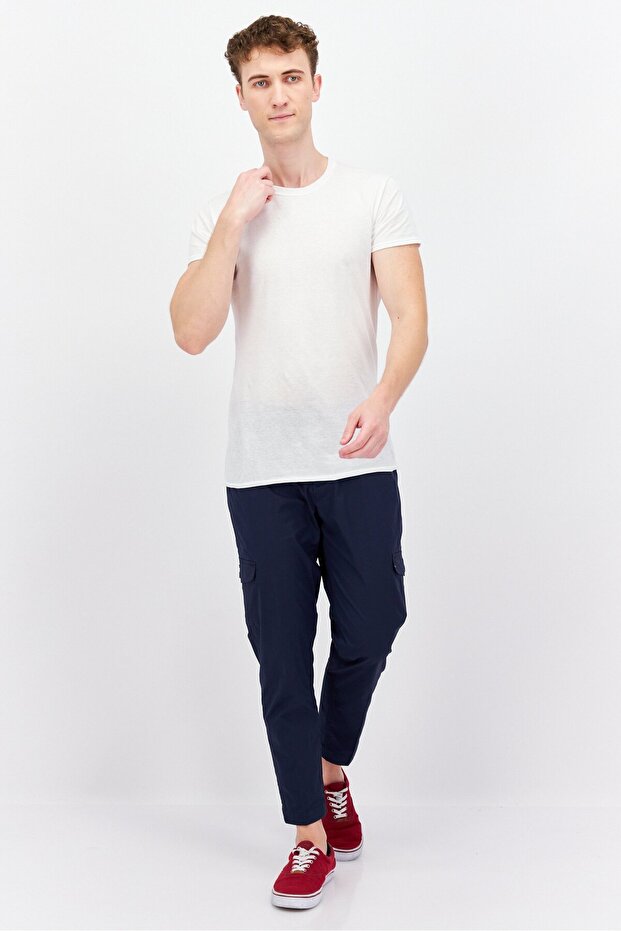 Men Regular Fit Solid Stretchable Cargo Pants, Navy - 4